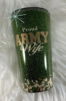 16 oz Slim Green “Army Wife” Tumbler With Lid