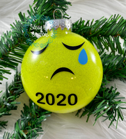 2020 Sad Face Emoji Glitter Christmas Ornament