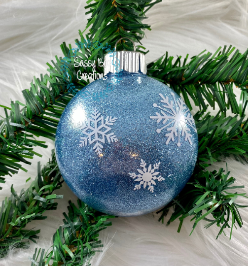Blue & White Snowflake Glitter Christmas Ornament