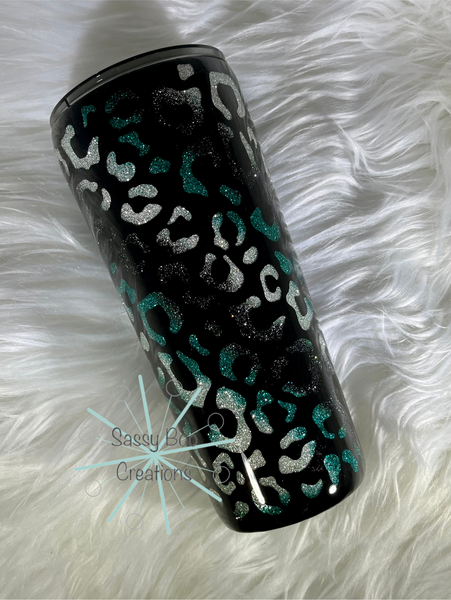 Teal Animal Print 4 in 1 Can Cooler and Tumbler