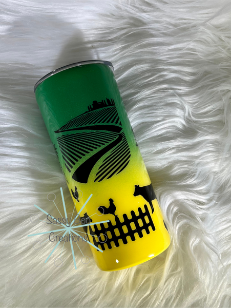 15 oz Skinny Yellow and Green Farm Tumbler With Lid